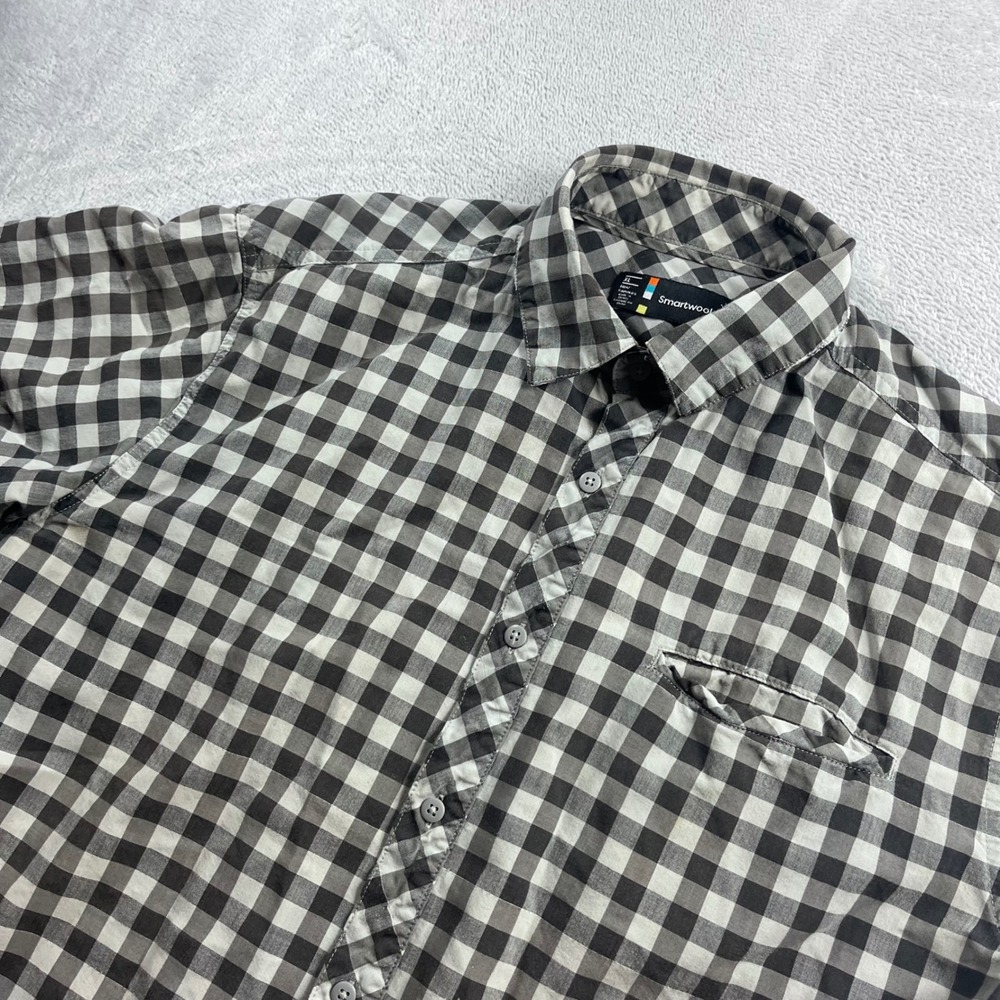 Smartwool Mens XL Gingham Check Short Sleeve Button Down Shirt Black White